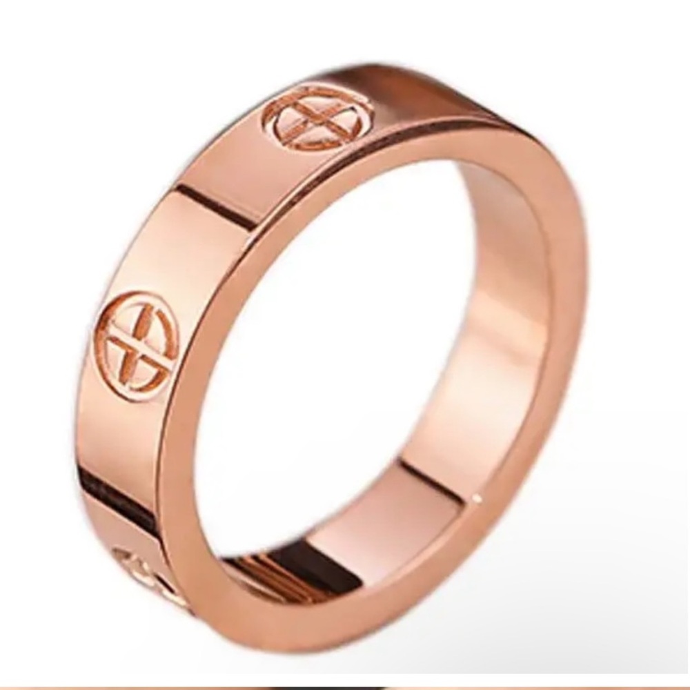 Tory Burch Rose Gold Tone Logo Band Ring